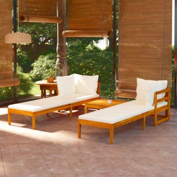 vidaXL Set mobilier grădină perne alb/crem, 3 piese, lemn de acacia