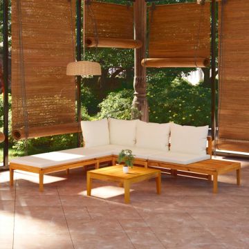 vidaXL Set mobilier grădină perne alb/crem, 3 piese, lemn de acacia