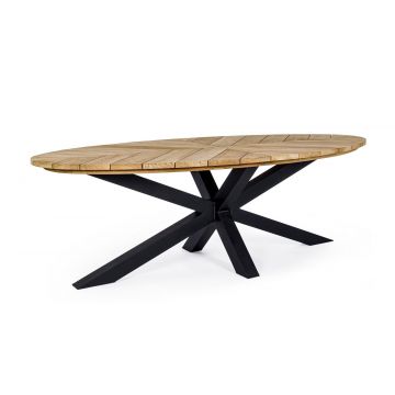 Masa de gradina / terasa din lemn de tec si metal, Palmdale Oval Natural / Negru, L240xl110xH77 cm