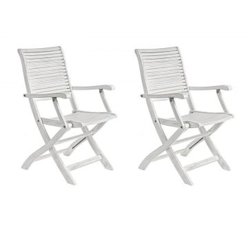 Set 2 scaune pliabile de gradina / terasa din lemn de salcam Octavia Alb Antichizat, l55xA66xH94 cm
