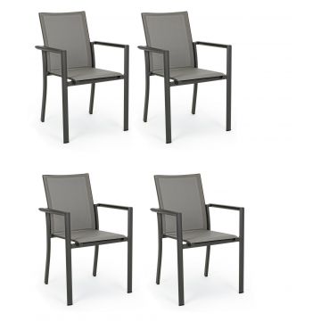 Set 4 scaune de gradina / terasa din metal si material textil, Konnor Gri / Antracit, l56,2xA60xH88 cm