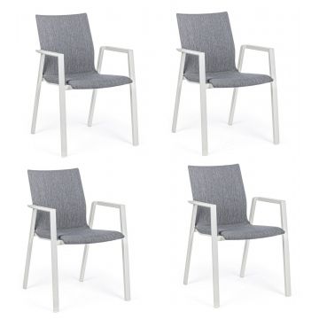 Set 4 scaune de terasa din metal, tapitate cu stofa, Odeon Gri / Alb, l55,5xA60xH83 cm