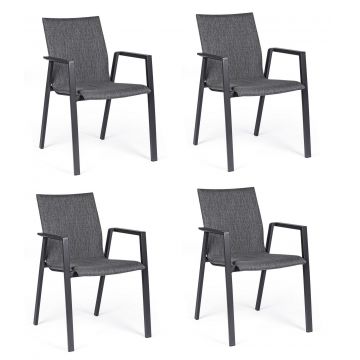 Set 4 scaune de terasa din metal, tapitate cu stofa, Odeon Gri Inchis / Negru, l55,5xA60xH83 cm