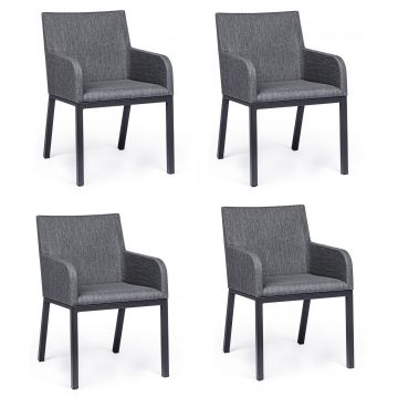 Set 4 scaune de terasa din metal, tapitate cu stofa, Owen Gri / Negru, l55xA62xH82 cm