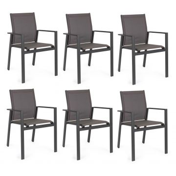 Set 6 scaune de gradina / terasa din metal si material textil Crozet Antracit, l56,5xA62xH88 cm