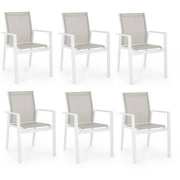 Set 6 scaune de gradina / terasa din metal si material textil Crozet Gri / Alb, l56,5xA62xH88 cm