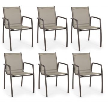 Set 6 scaune de gradina / terasa din metal si material textil Hilla Grej, l56,5xA61xH87 cm