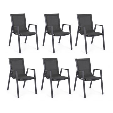 Set 6 scaune de gradina / terasa din metal si material textil Pelagius Antracit, l55xA65,5xH88 cm