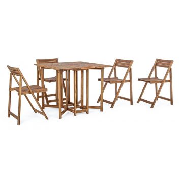 Set masa extensibila + 4 scaune pliabile pentru gradina / terasa, din lemn de salcam, Noemi Natural, L90xl33-60-90xH74 cm