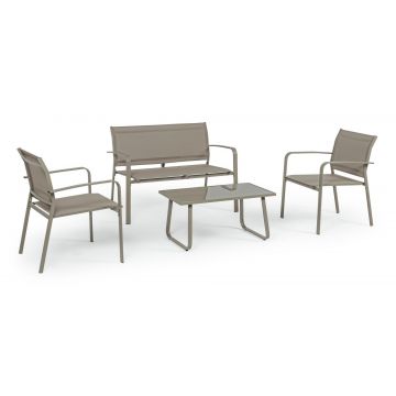 Set mobilier pentru gradina / terasa, Arent Grej, banca 2 locuri + 2 scaune + masa de cafea