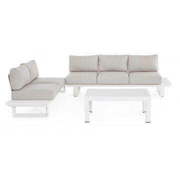 Set mobilier pentru gradina / terasa, Konnor Gri Deschis / Alb, canapea 2 locuri + canapea 3 locuri + masa de cafea