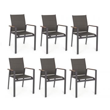 Setul 6 scaune de gradina / terasa din metal si material textil, Kubik Antracit, l56,5xA62xH88 cm