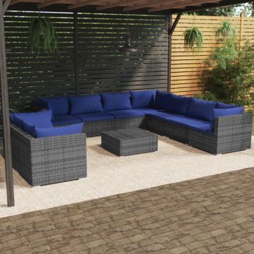 vidaXL Set mobilier de grădină cu perne, 10 piese, gri, poliratan