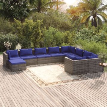 vidaXL Set mobilier de grădină cu perne, 10 piese, gri, poliratan