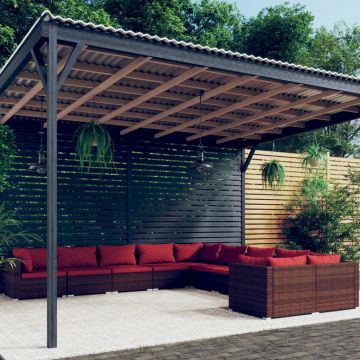 vidaXL Set mobilier de grădină cu perne, 10 piese, maro, poliratan