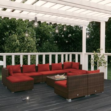 vidaXL Set mobilier de grădină cu perne, 10 piese, maro, poliratan