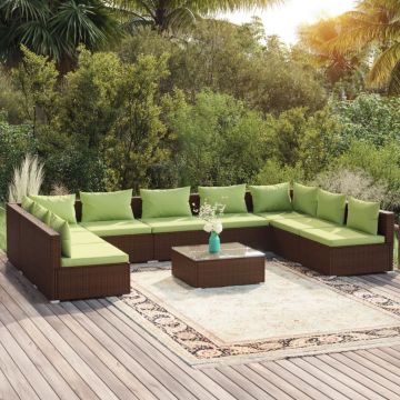 vidaXL Set mobilier de grădină cu perne, 10 piese, maro, poliratan