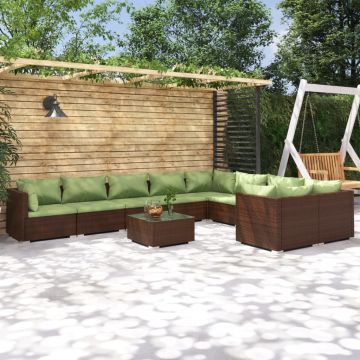 vidaXL Set mobilier de grădină cu perne, 10 piese, maro, poliratan