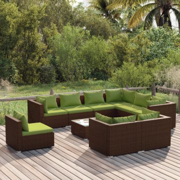 vidaXL Set mobilier de grădină cu perne, 10 piese, maro, poliratan