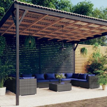 vidaXL Set mobilier de grădină cu perne, 11 piese, gri, poliratan