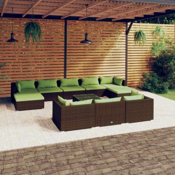 vidaXL Set mobilier de grădină cu perne, 11 piese, maro, poliratan