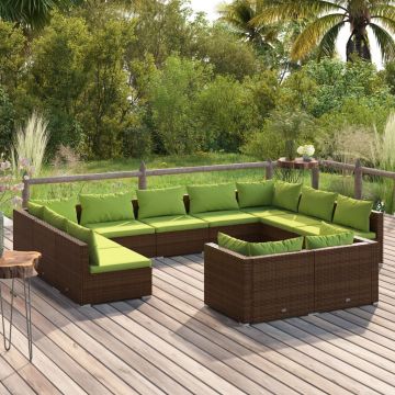 vidaXL Set mobilier de grădină cu perne, 11 piese, maro, poliratan