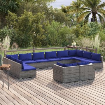 vidaXL Set mobilier de grădină cu perne, 12 piese, gri, poliratan