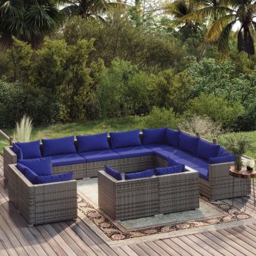 vidaXL Set mobilier de grădină cu perne, 12 piese, gri, poliratan