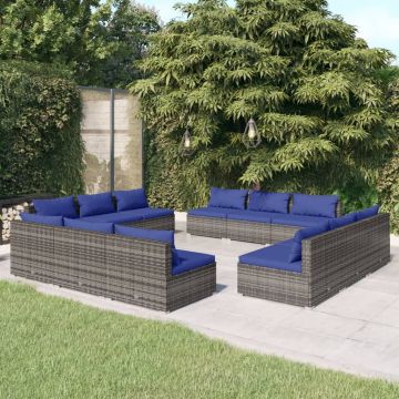 vidaXL Set mobilier de grădină cu perne, 12 piese,gri, poliratan