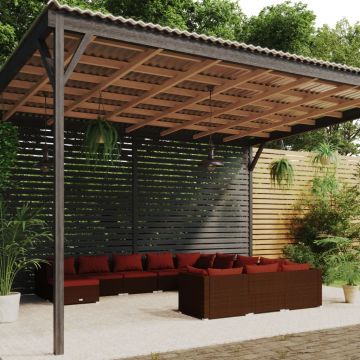 vidaXL Set mobilier de grădină cu perne, 12 piese, maro, poliratan