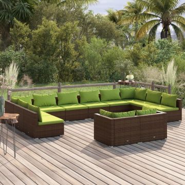 vidaXL Set mobilier de grădină cu perne, 12 piese, maro, poliratan