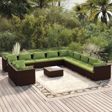 vidaXL Set mobilier de grădină cu perne, 12 piese, maro, poliratan