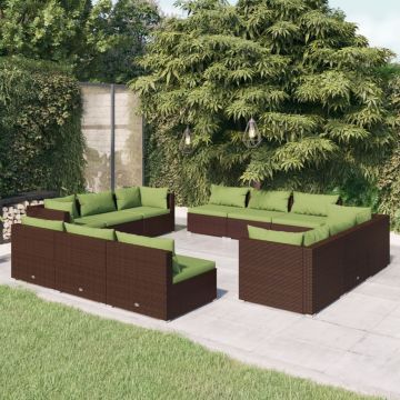vidaXL Set mobilier de grădină cu perne, 12 piese, maro, poliratan