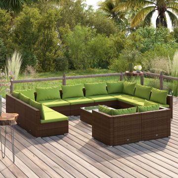 vidaXL Set mobilier de grădină cu perne, 12 piese, maro, poliratan