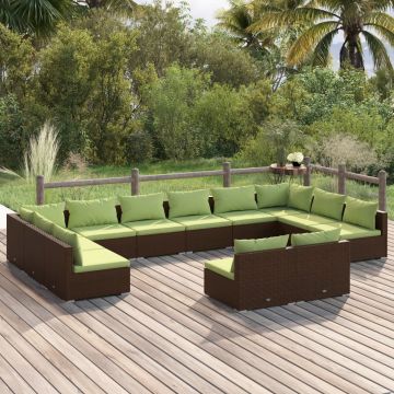 vidaXL Set mobilier de grădină cu perne, 12 piese, maro, poliratan