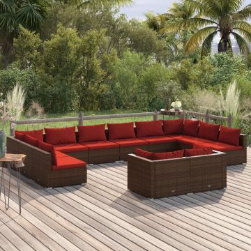 vidaXL Set mobilier de grădină cu perne, 12 piese, maro, poliratan
