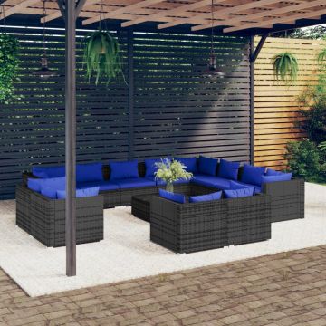 vidaXL Set mobilier de grădină cu perne, 13 piese, gri, poliratan