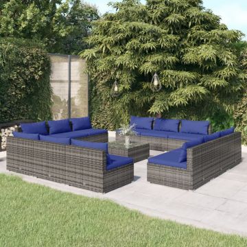 vidaXL Set mobilier de grădină cu perne, 13 piese, gri, poliratan