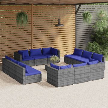 vidaXL Set mobilier de grădină cu perne, 13 piese,gri, poliratan