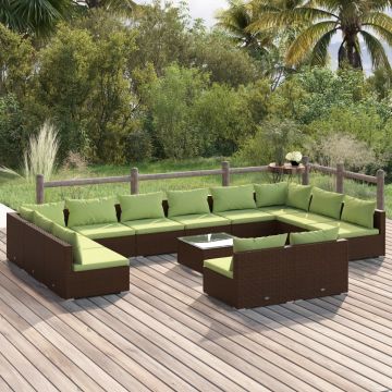 vidaXL Set mobilier de grădină cu perne, 13 piese, maro, poliratan