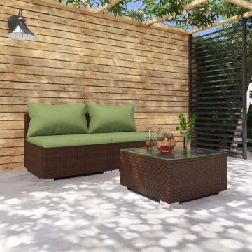 vidaXL Set mobilier de grădină cu perne, 3 piese, maro, poliratan