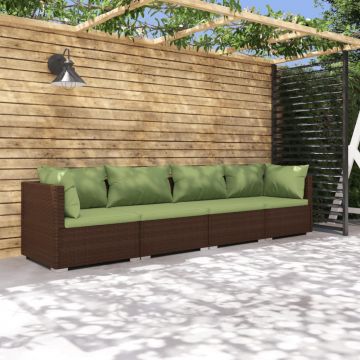 vidaXL Set mobilier de grădină cu perne, 4 piese, maro, poliratan