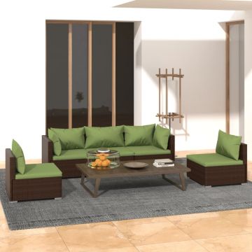vidaXL Set mobilier de grădină cu perne, 5 piese, maro, poliratan
