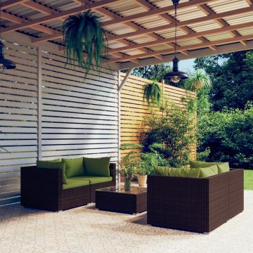 vidaXL Set mobilier de grădină cu perne, 5 piese, maro, poliratan