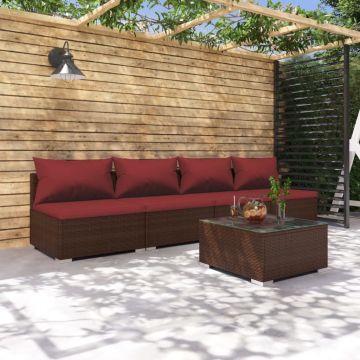 vidaXL Set mobilier de grădină cu perne, 5 piese, maro, poliratan