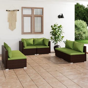 vidaXL Set mobilier de grădină cu perne, 6 piese, maro, poliratan