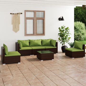 vidaXL Set mobilier de grădină cu perne, 6 piese, maro, poliratan