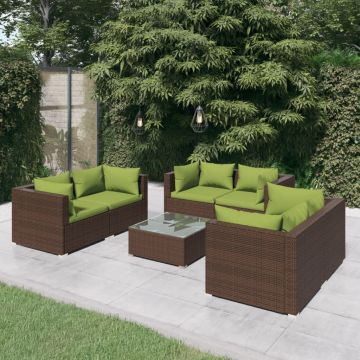 vidaXL Set mobilier de grădină cu perne, 7 piese, maro, poliratan