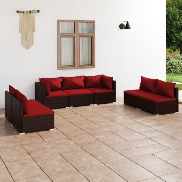 vidaXL Set mobilier de grădină cu perne, 7 piese, maro, poliratan