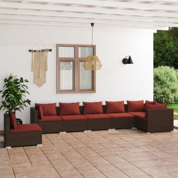 vidaXL Set mobilier de grădină cu perne, 7 piese, maro, poliratan